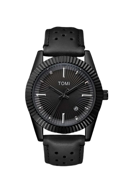 TOMI T-098 Men's Watch Date Quartz Round Shape Dial Leather Straps