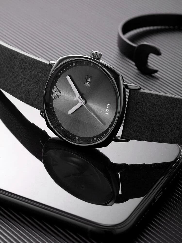 TOMI T-044 Men's Watch Quartz Date Leather Strap