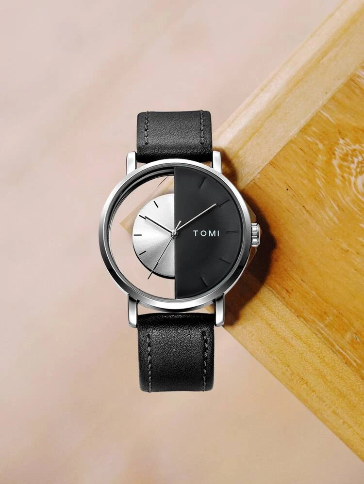 TOMI T-080 Unisex Watch Half Transparent Leather Strap