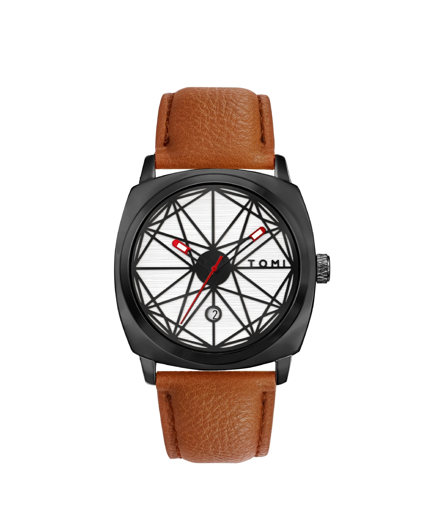 TOMI T-112 Men's Watch Date Quartz Square Dial Leather Straps