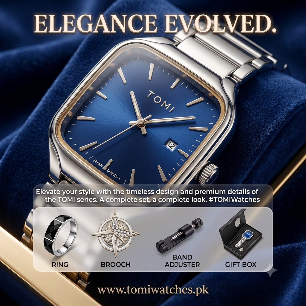 New TOMI T-314 High Quality Chain Watch – Date Quartz | Premium Gift Box Set