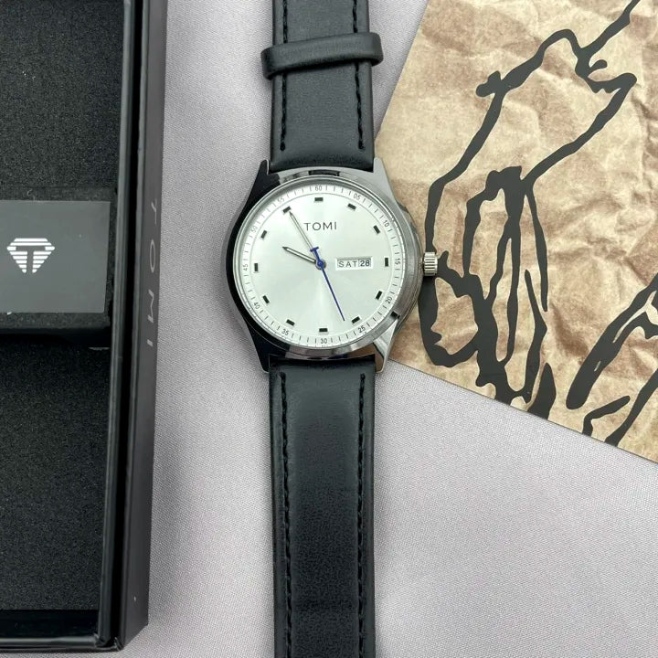 TOMI T-030 Men's Watch Date Day Quartz Leather Straps
