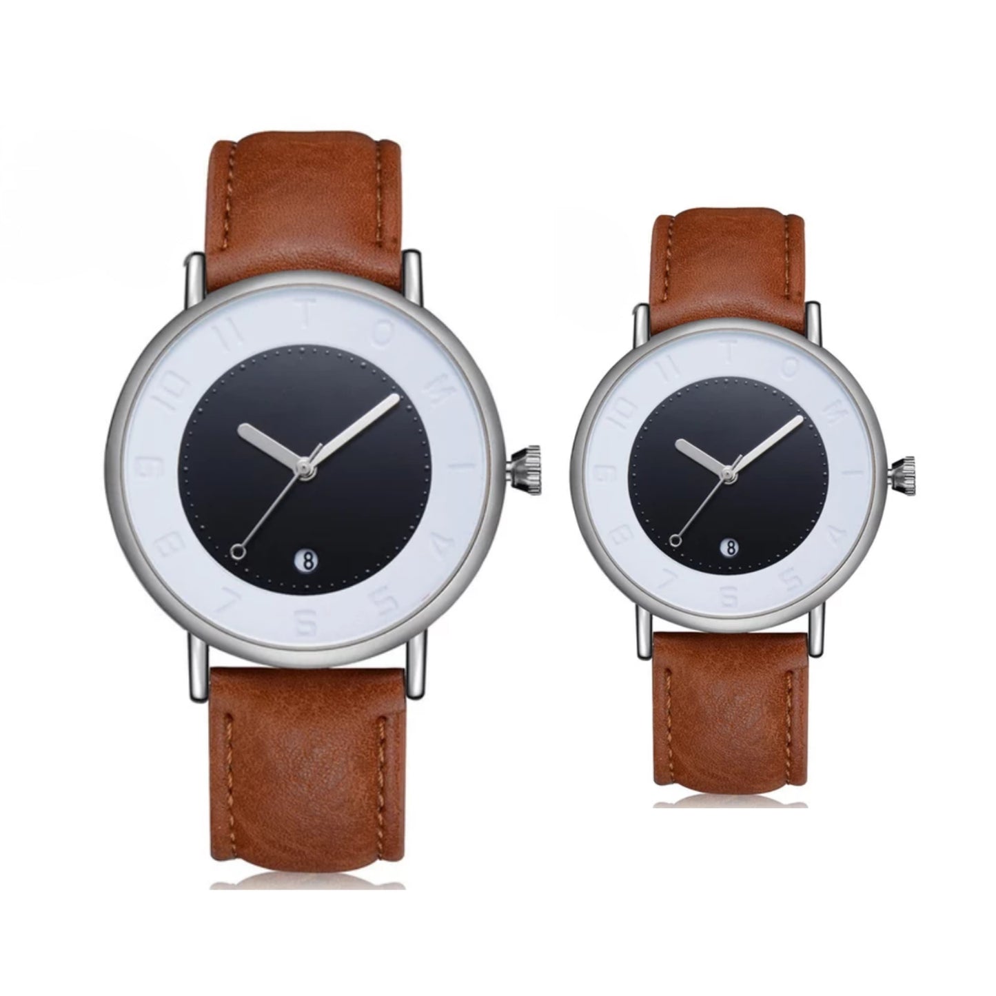 TOMI T-085 Couple Watch Date Quartz Leather Straps