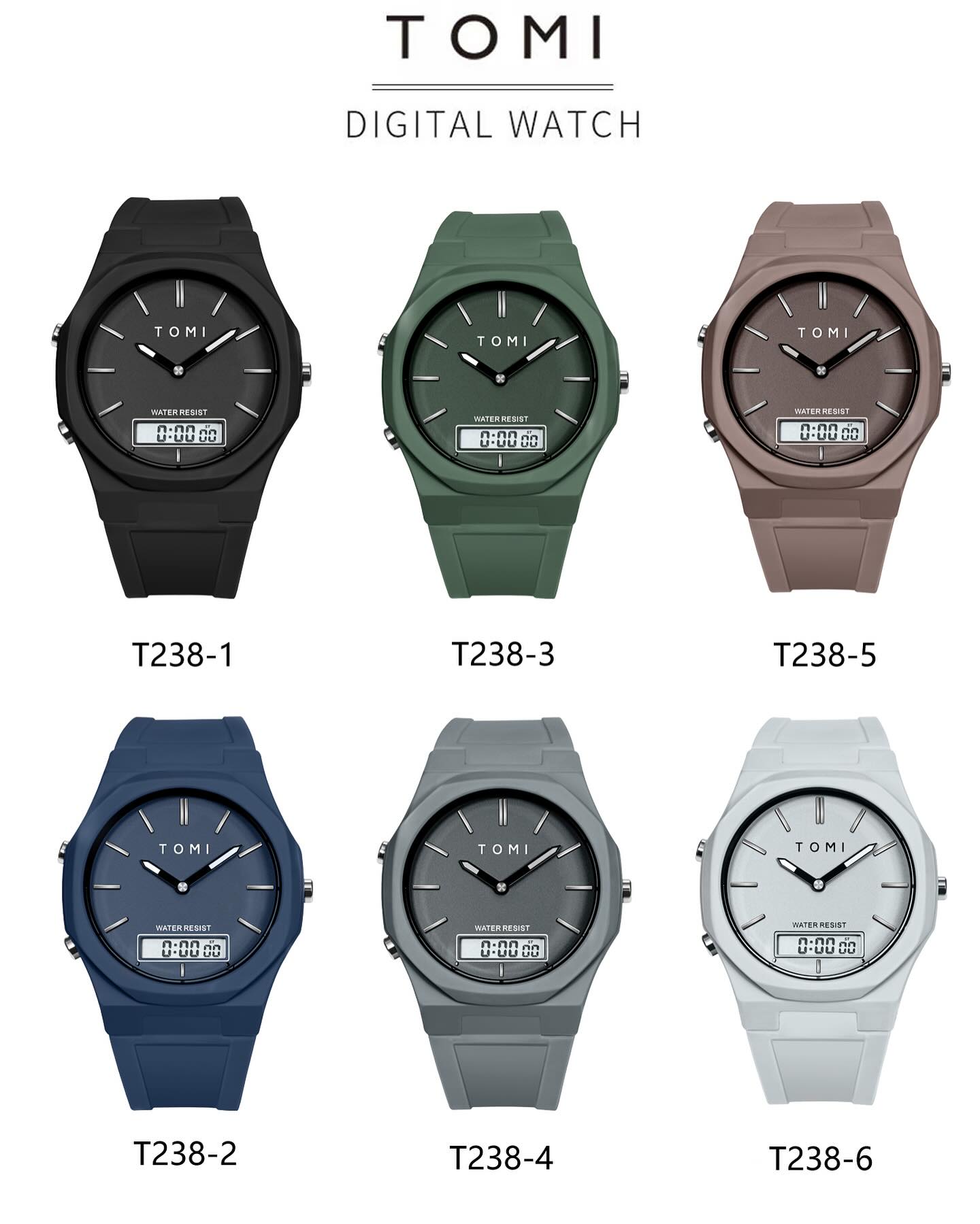 TOMI T-238 Dual Time Sports Watch Comfortable Straps Water Resistant