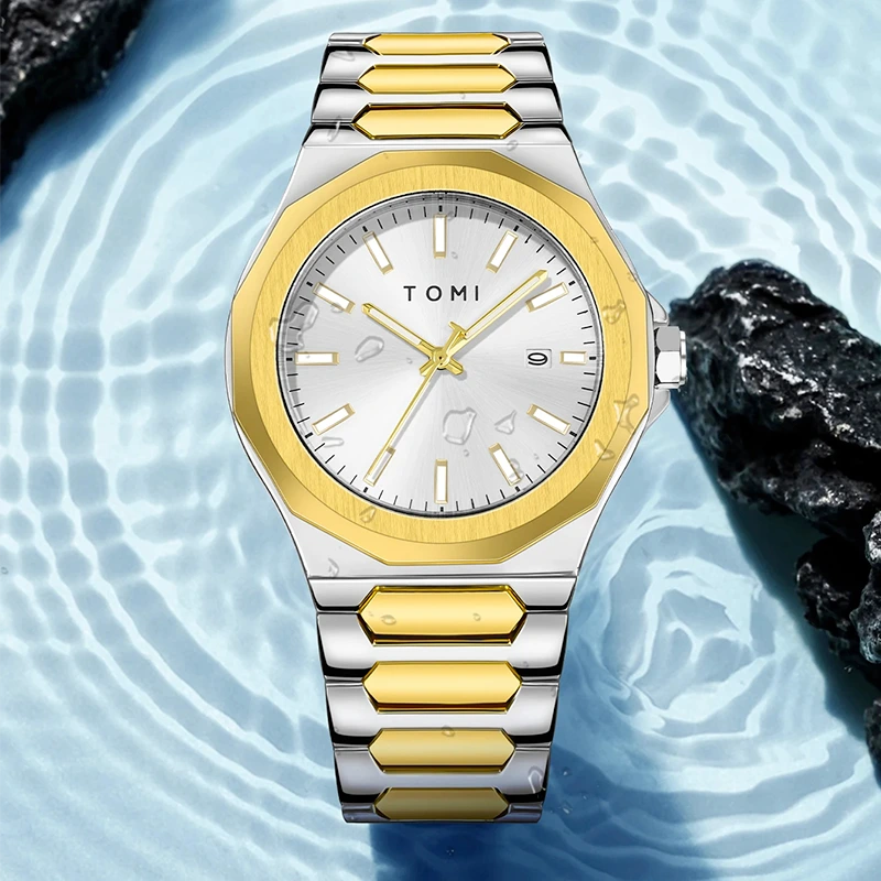 TOMI T-301 New Men's Luxury Business Stainless Steel Watch Gift Box Set