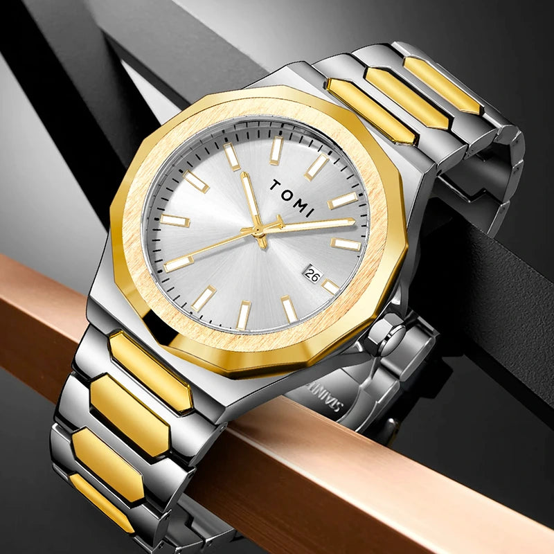 TOMI T-301 New Men's Luxury Business Stainless Steel Watch Gift Box Set