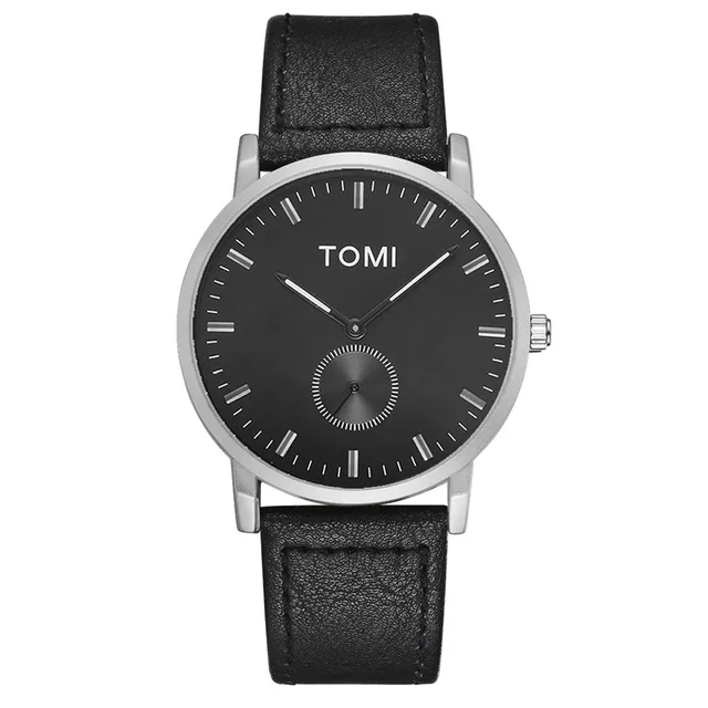 TOMI T-072 Chronograph Watch Slim Dial Quartz Leather Strap