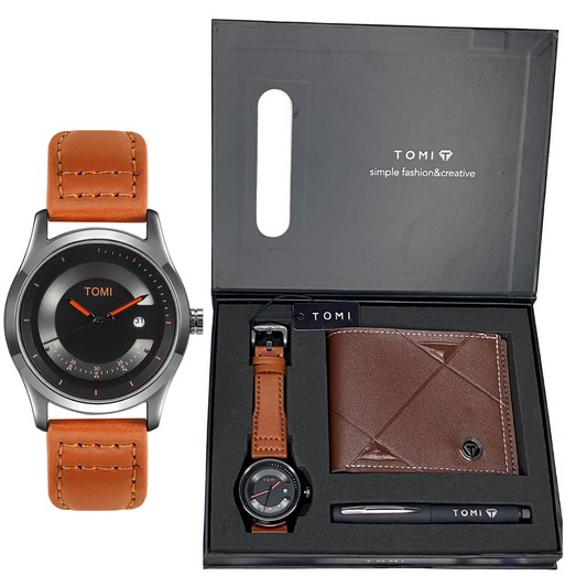 TOMI S8 Series T-099 Gift Set Watch With Wallet And Pen Quartz