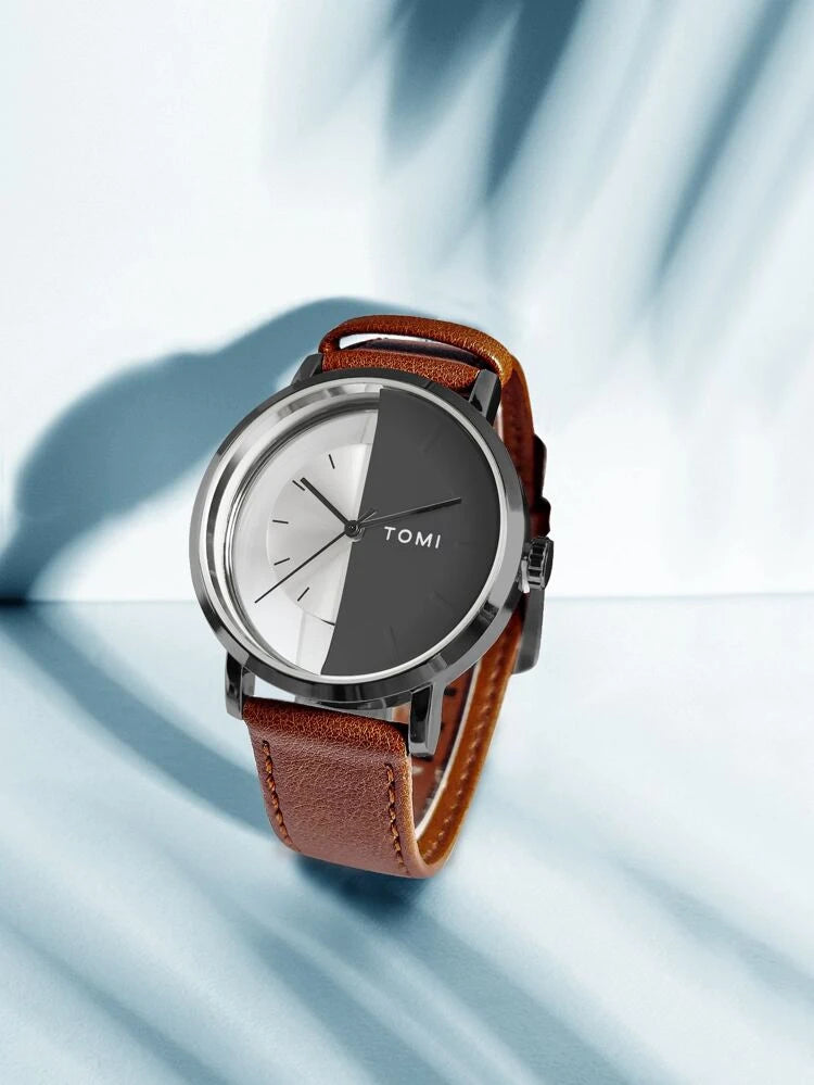 TOMI T-080 Unisex Watch Half Transparent Leather Strap
