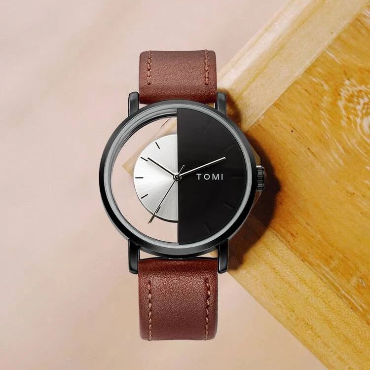 TOMI T-080 Unisex Watch Half Transparent Leather Strap