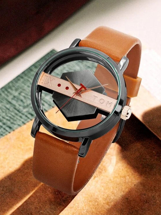 TOMI T-100 Luxury Unisex Watch Quartz Round Dial Transparent Wrist Watch