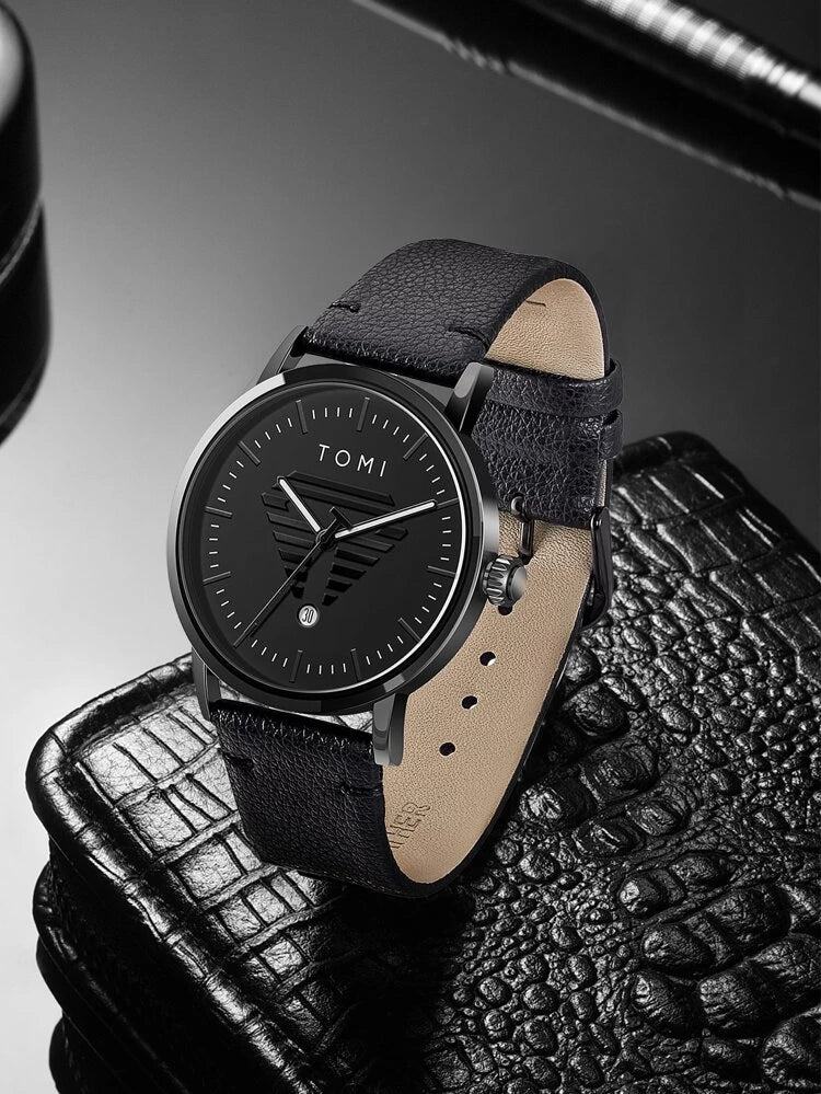 TOMI T-042 Watch For Men's Date Quartz Leather Strap