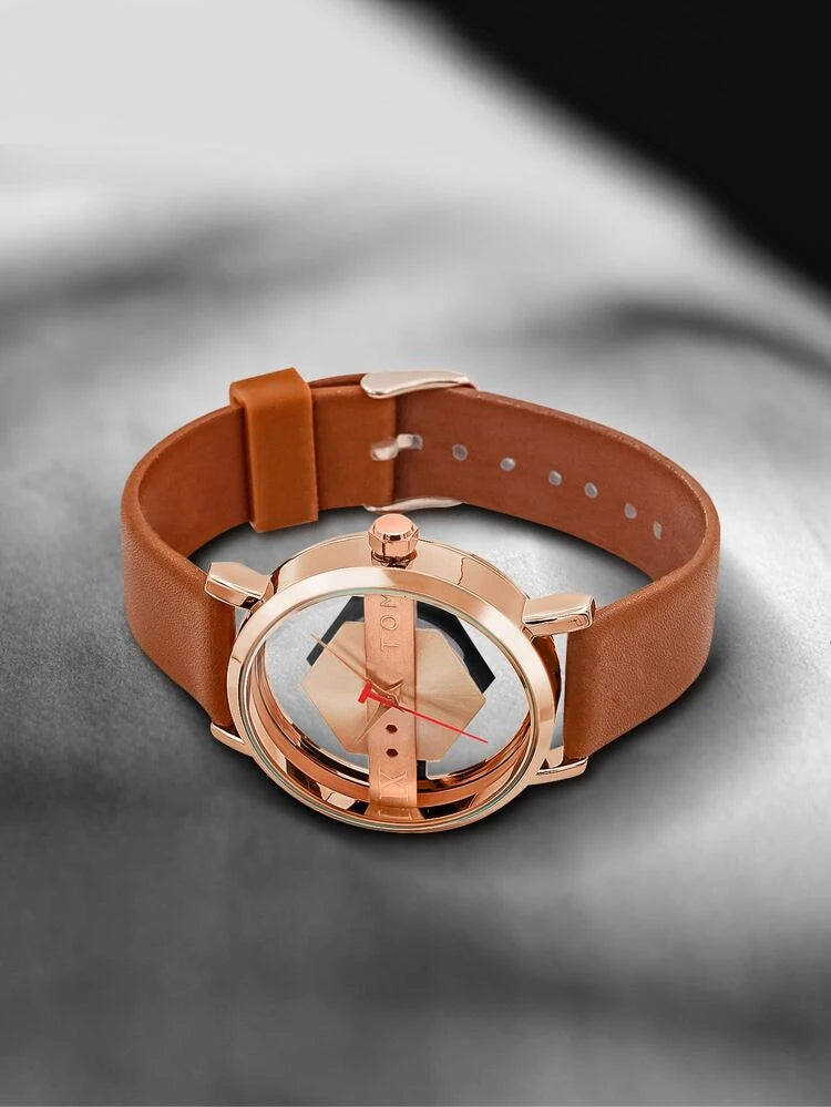 TOMI T-100 Luxury Unisex Watch Quartz Round Dial Transparent Wrist Watch