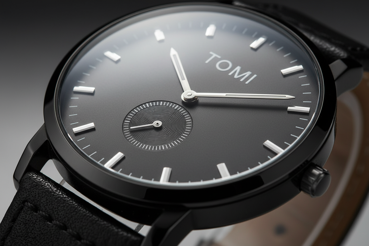 TOMI T-073 Luxury Slim Dial Watch Side Second Quartz Leather Strap