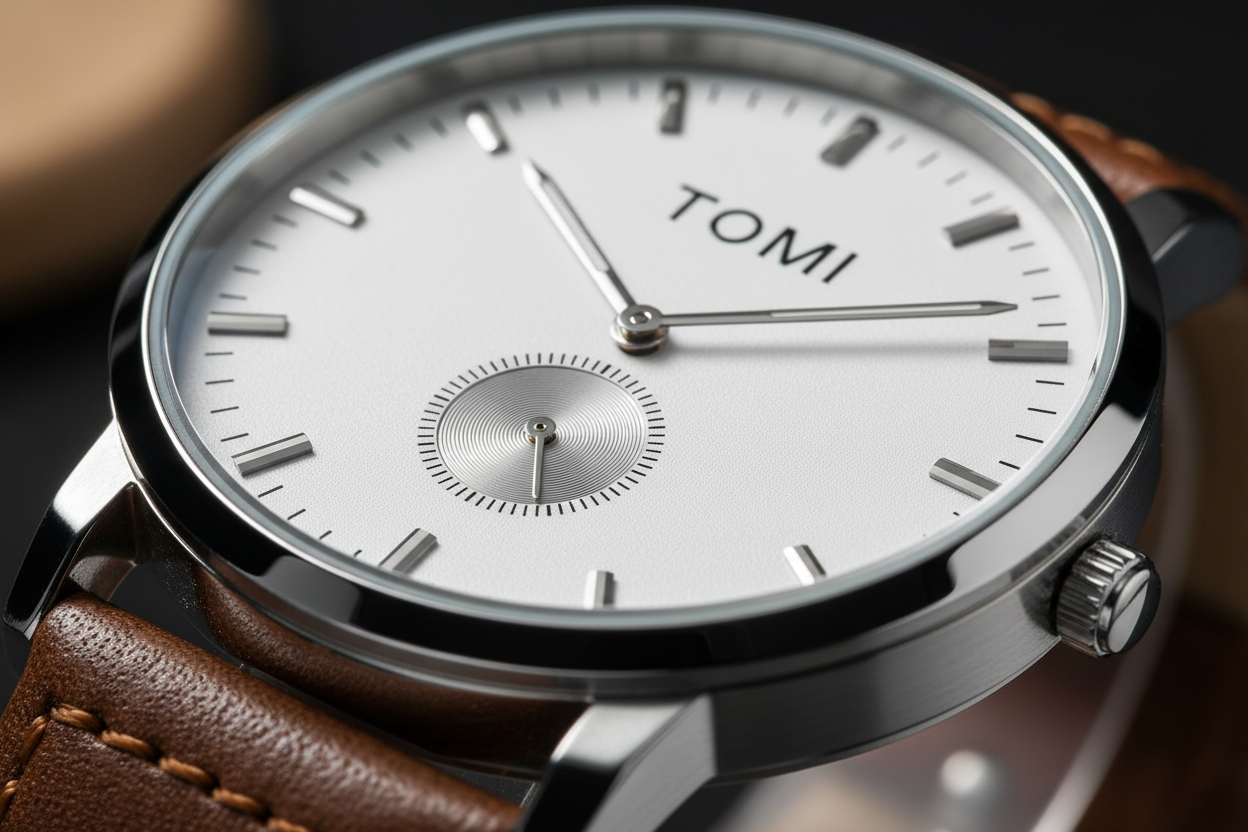 TOMI T-073 Luxury Slim Dial Watch Side Second Quartz Leather Strap