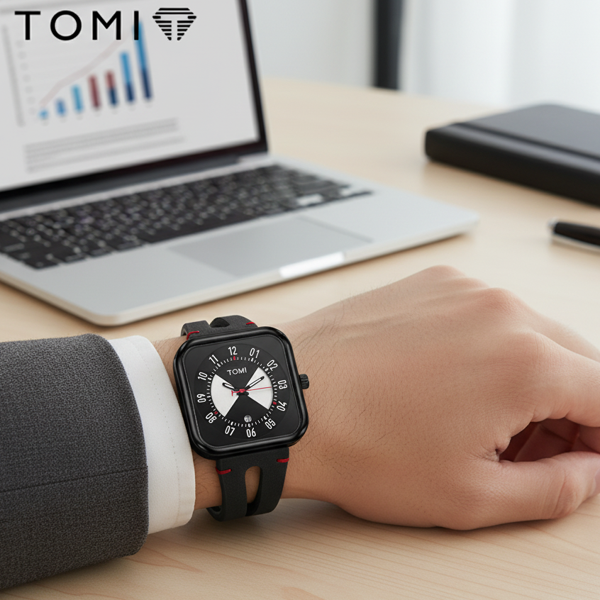 TOMI T-094 Men’s Luxury Quartz Watch with Square Date Dial