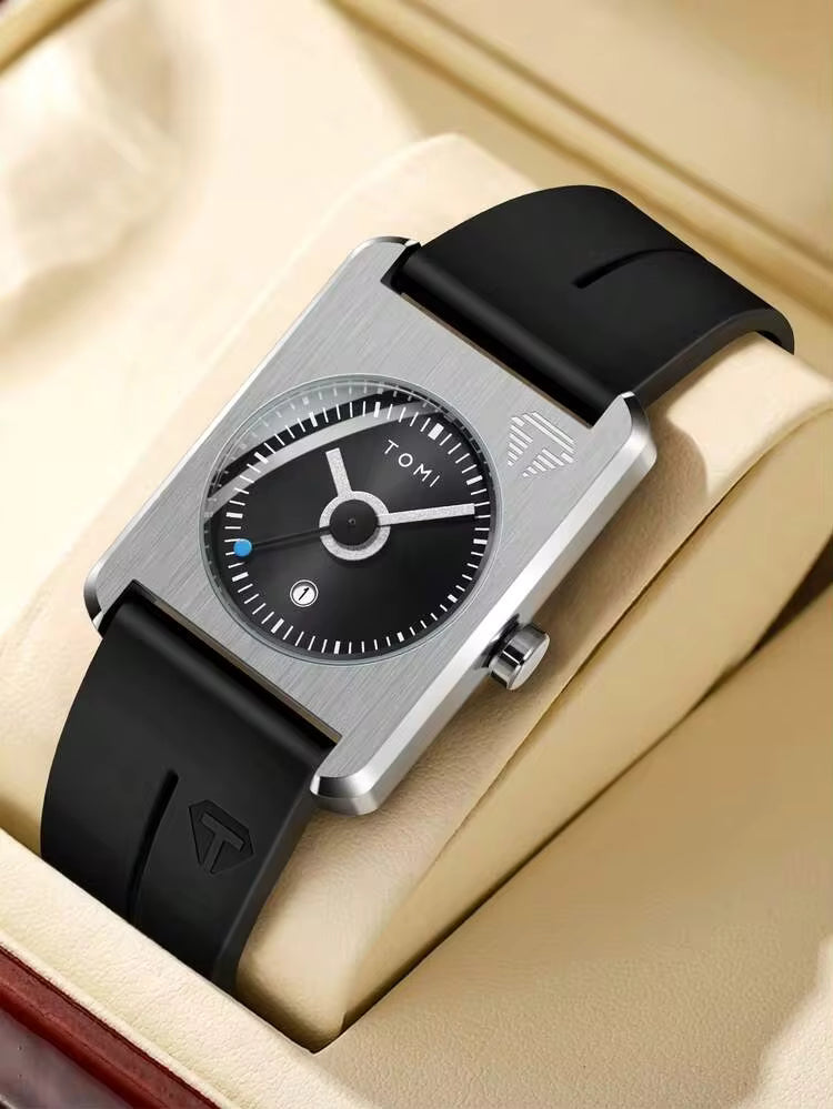 TOMI T-022 Tank Model Quartz Watch – Magnetic Lock Silicone Strap with Date Display