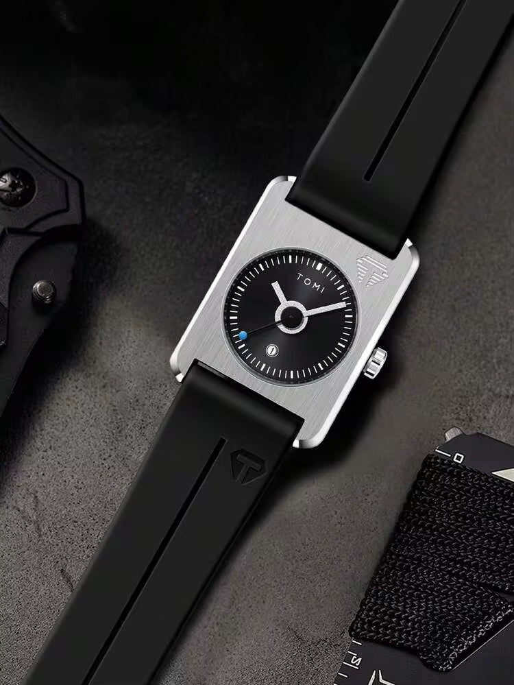 TOMI T-022 Tank Model Quartz Watch – Magnetic Lock Silicone Strap with Date Display