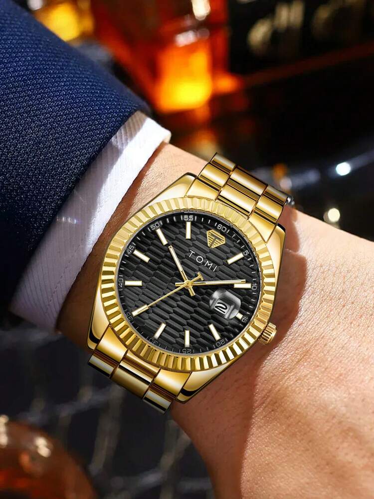 TOMI T-304 New Men's Luxury Business Stainless Steel Watch Gift Box Set