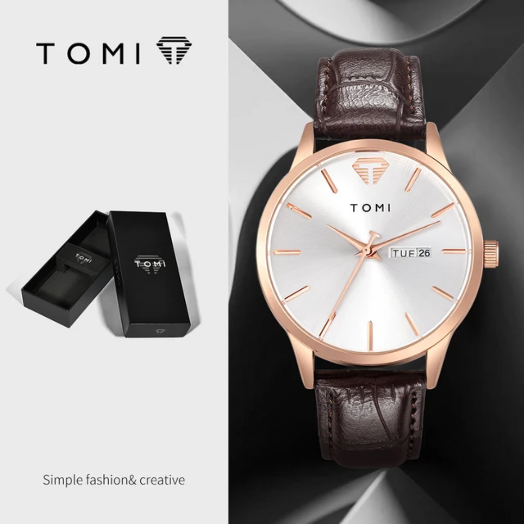 TOMI T-045 Men’s Business Luxury Watch – Day/Date Display – Quartz Movement