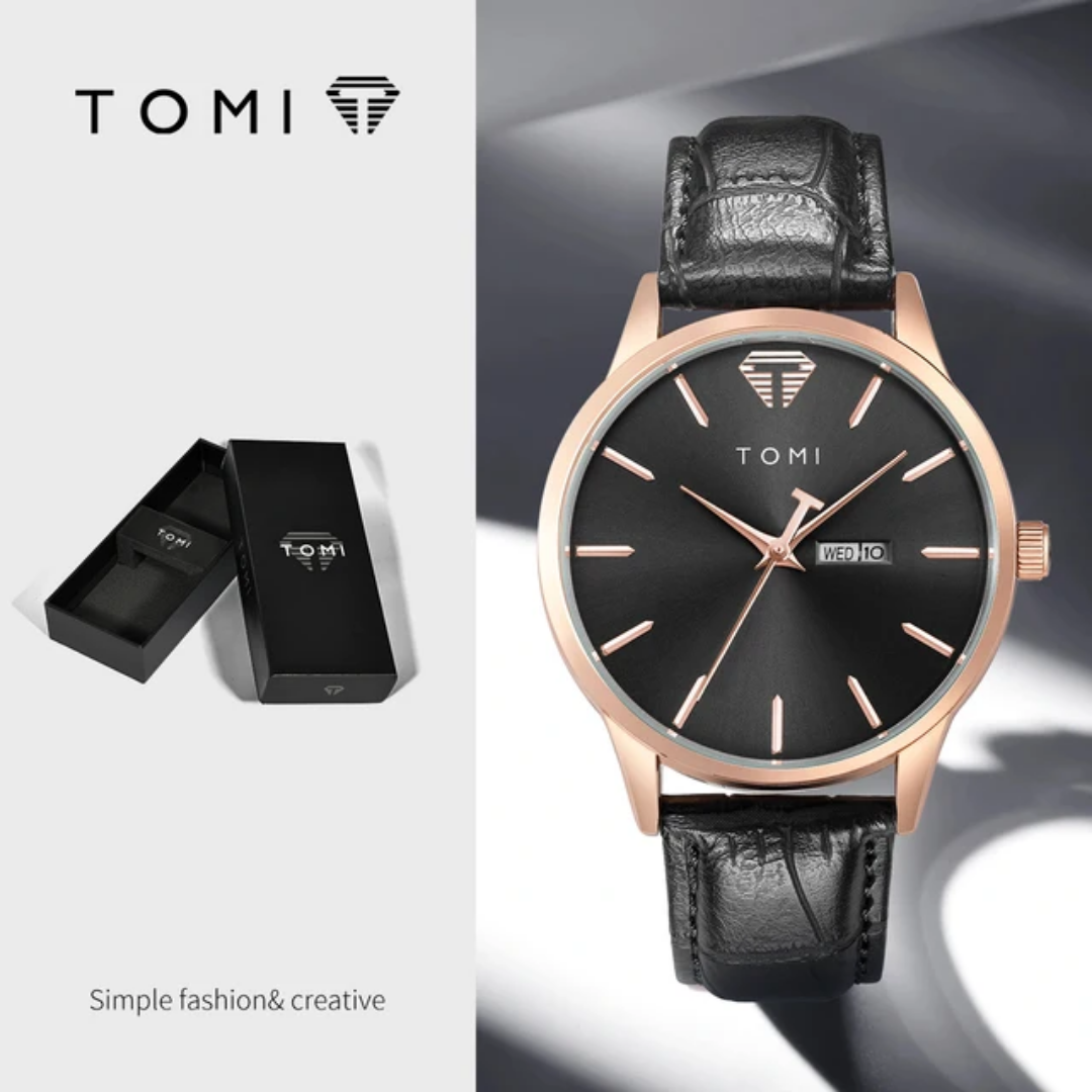 TOMI T-045 Men’s Business Luxury Watch – Day/Date Display – Quartz Movement