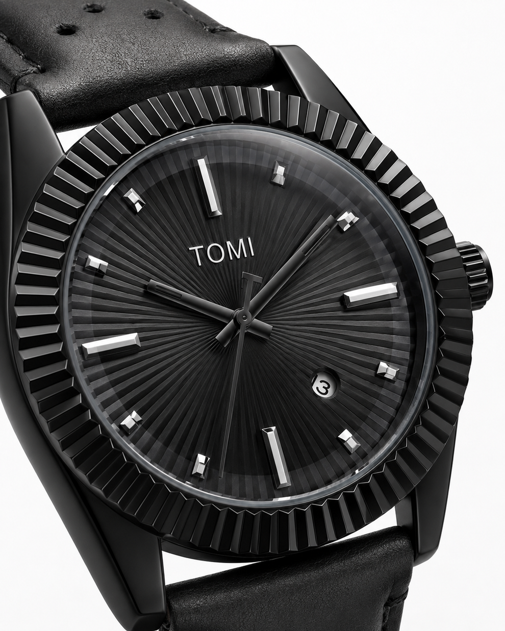 TOMI T-098 Men's Watch Date Quartz Round Shape Dial Leather Straps