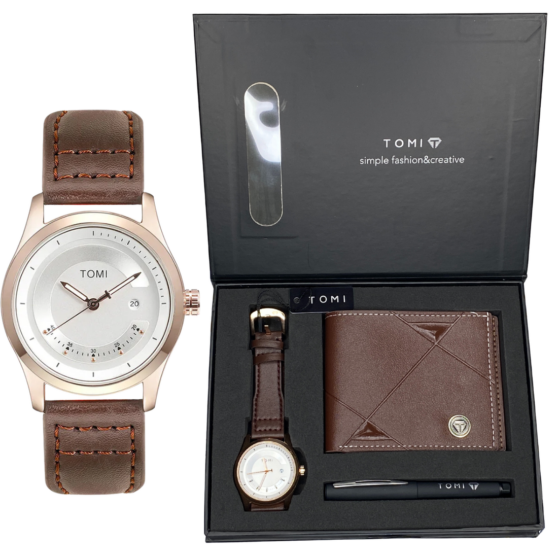 TOMI S8 Series T-099 Gift Set Watch With Wallet And Pen Quartz
