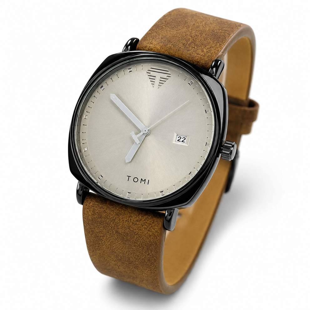 TOMI T-044 Men's Watch Quartz Date Leather Strap