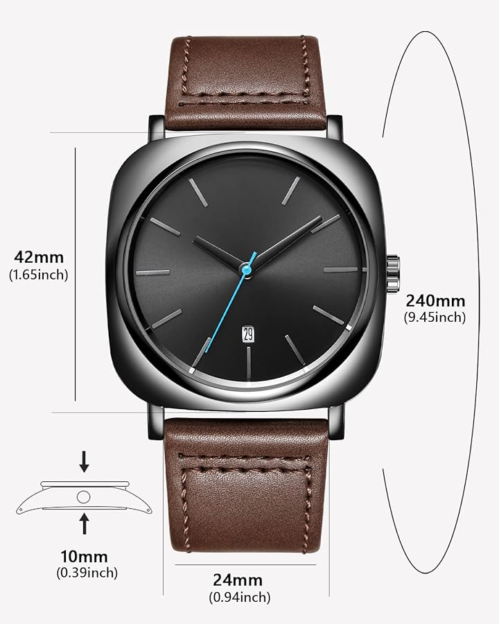 TOMI T-084 Men's Watch Quartz Date Leather Straps