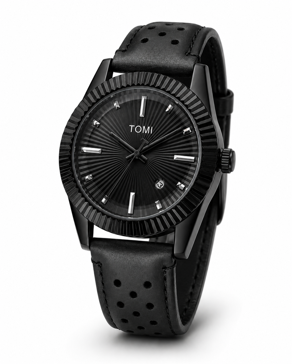 TOMI T-098 Men's Watch Date Quartz Round Shape Dial Leather Straps