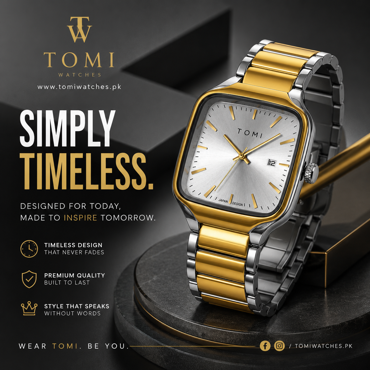 New TOMI T-314 High Quality Chain Watch – Date Quartz | Premium Gift Box Set
