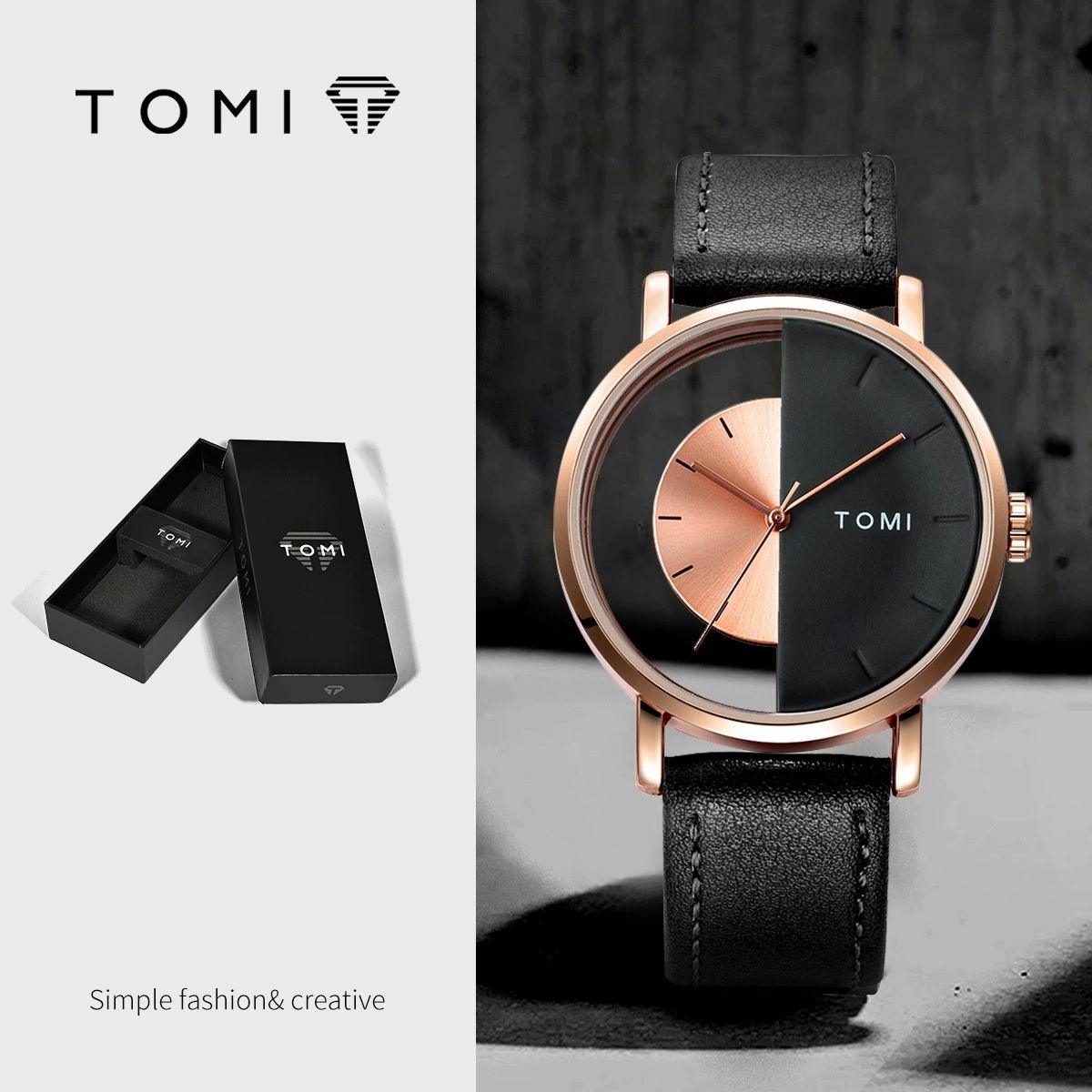 TOMI T-080 Unisex Watch Half Transparent Leather Strap