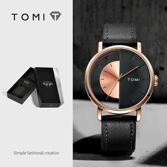 TOMI T-080 Unisex Watch Half Transparent Leather Strap