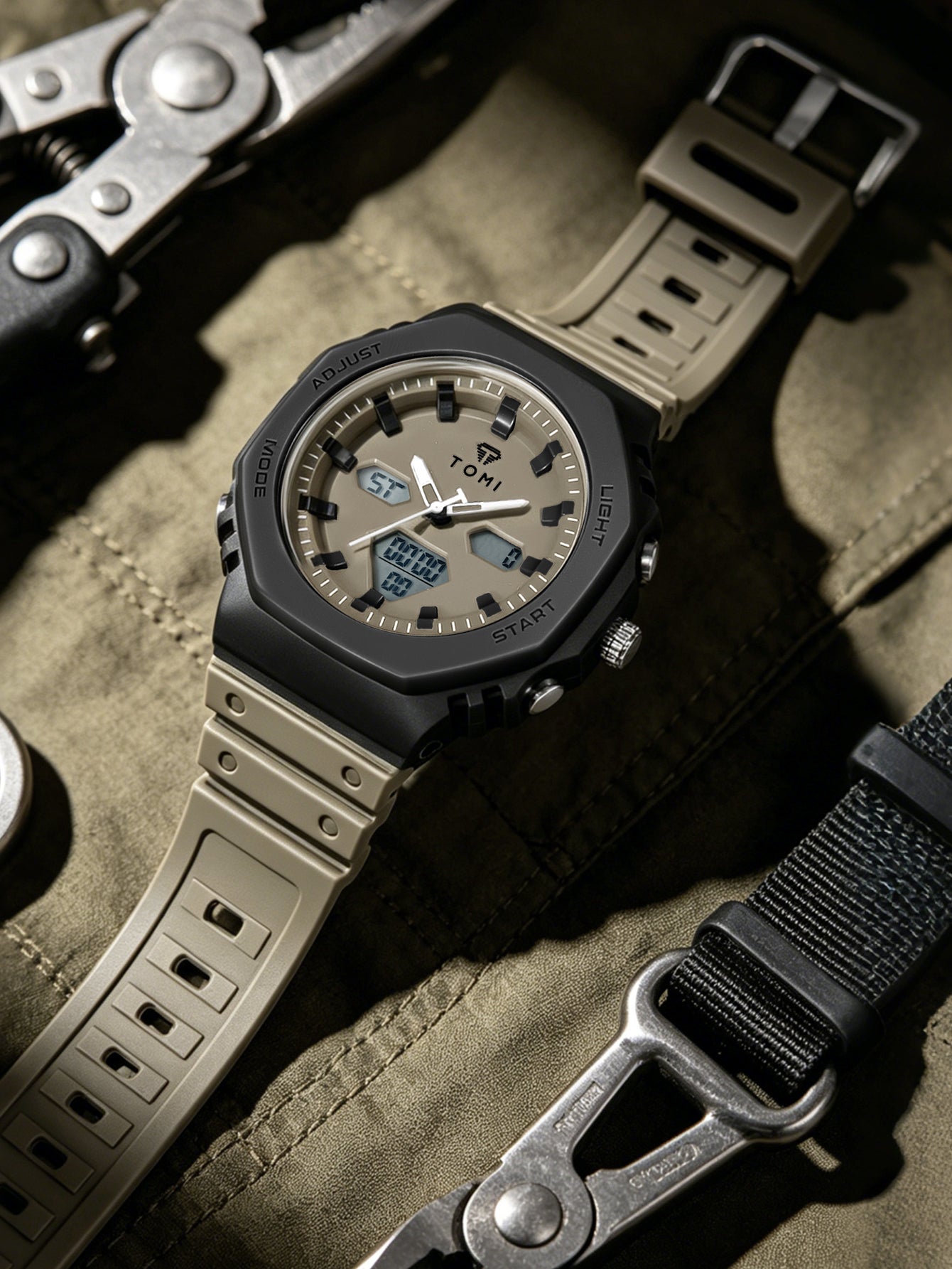 TOMI T-217 Dual Time Sports Watch Comfortable Straps Water Resistant