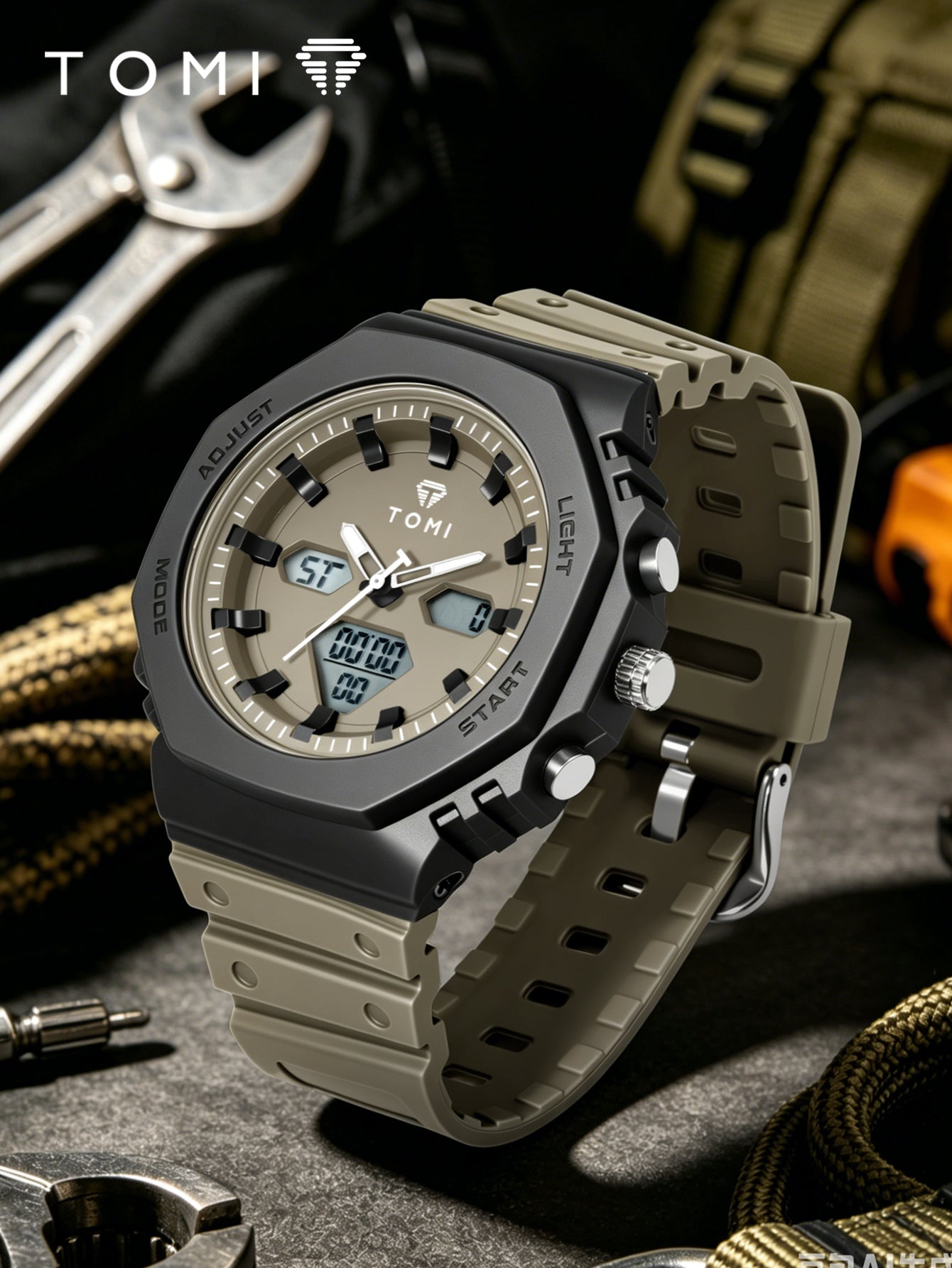 TOMI T-217 Dual Time Sports Watch Comfortable Straps Water Resistant