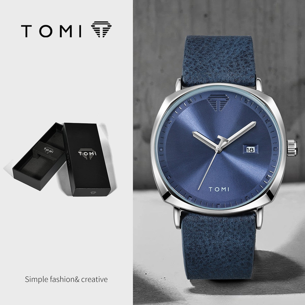 TOMI T-044 Men's Watch Quartz Date Leather Straps