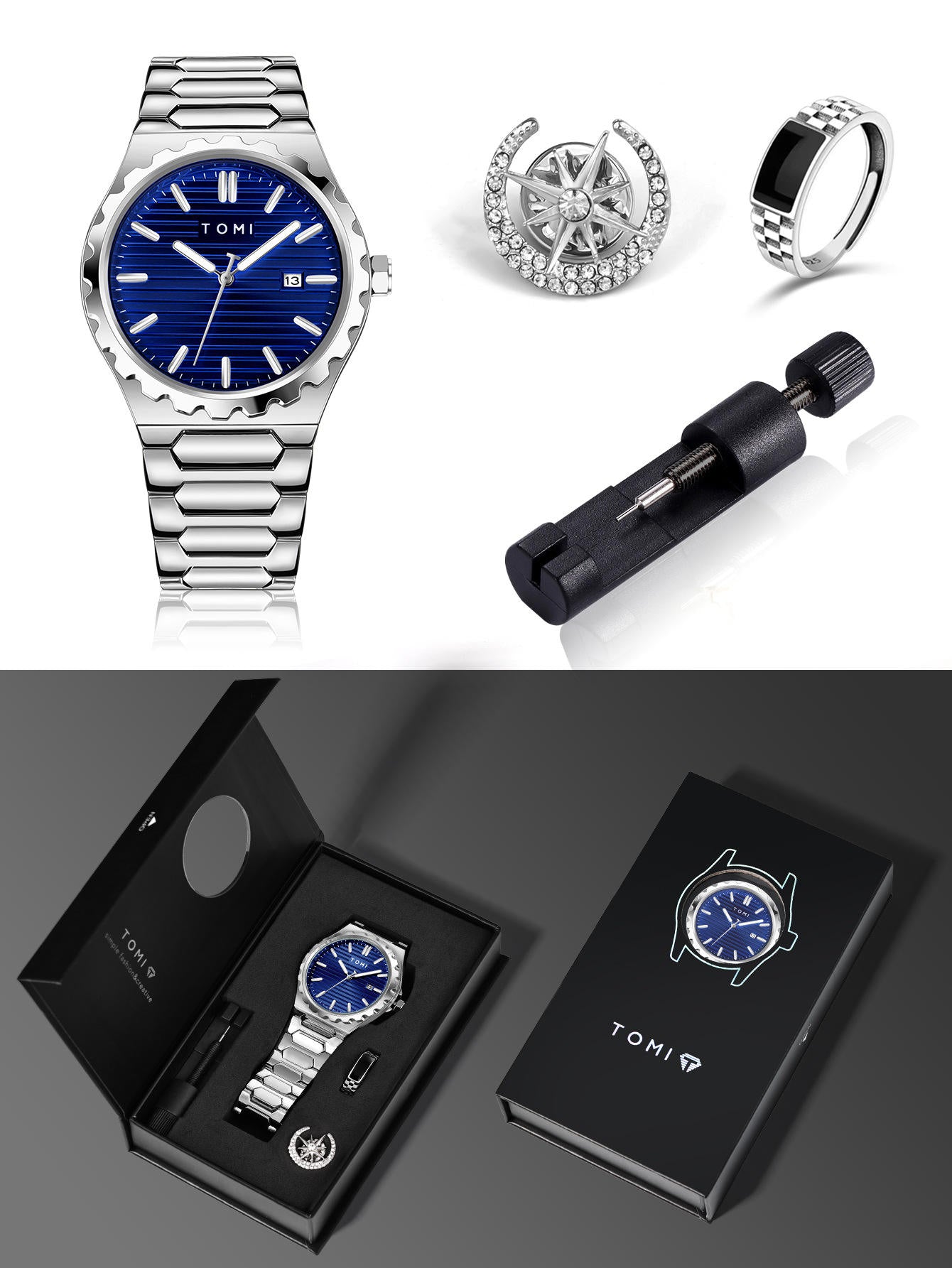 TOMI T-302 S3 Series Chain Watch With Ring Brooch & Chain Adjuster Gift Box