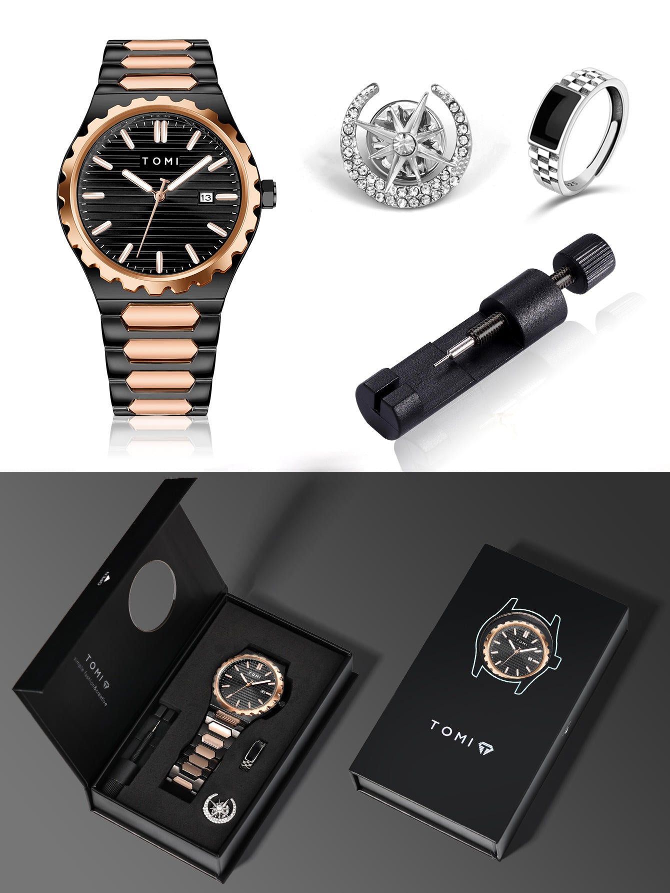 TOMI T-302 S3 Series Chain Watch With Ring Brooch & Chain Adjuster Gift Box
