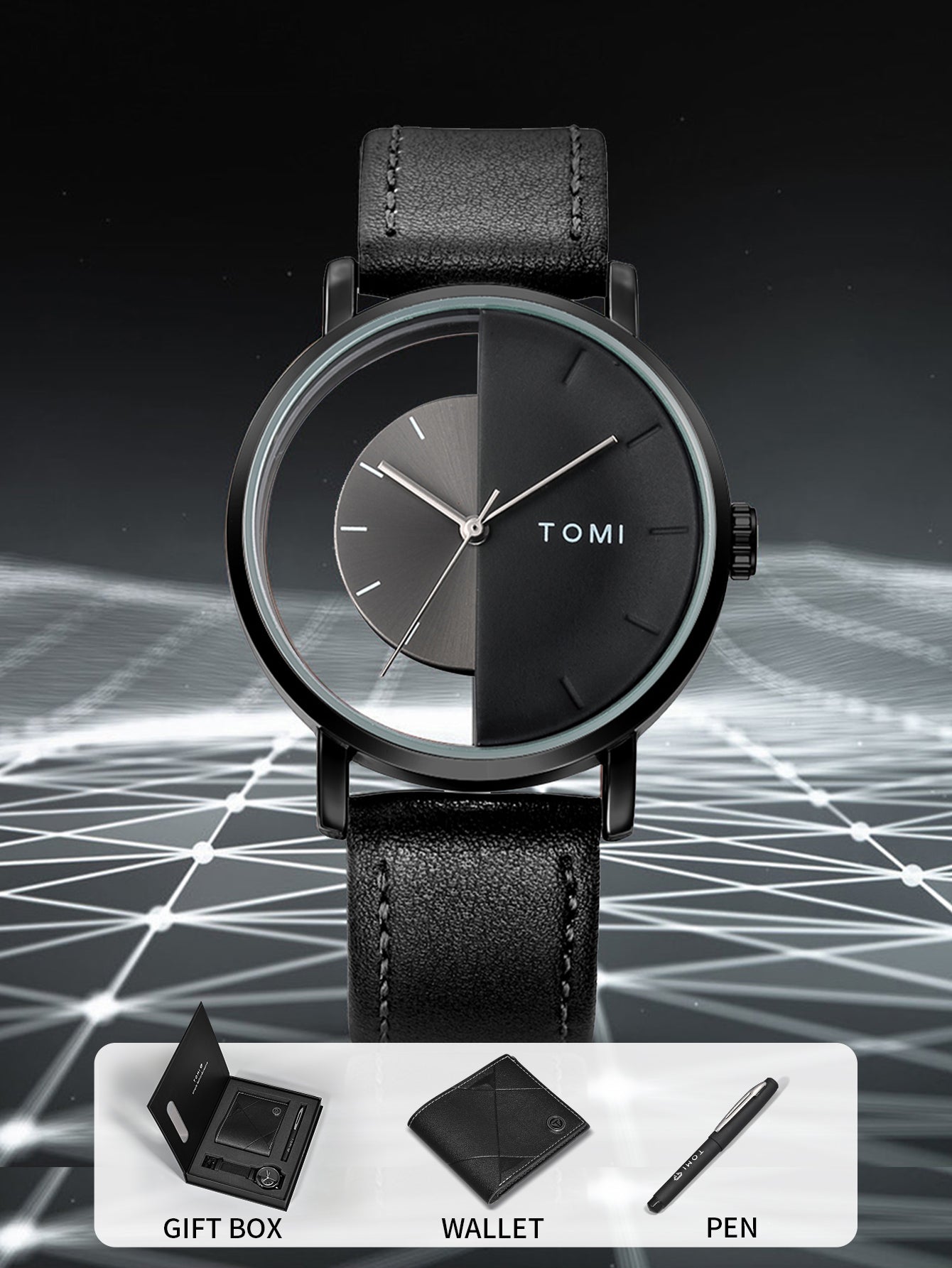 TOMI S8 Series Customised T-080 Gift Set Watch With Wallet & Pen Quartz