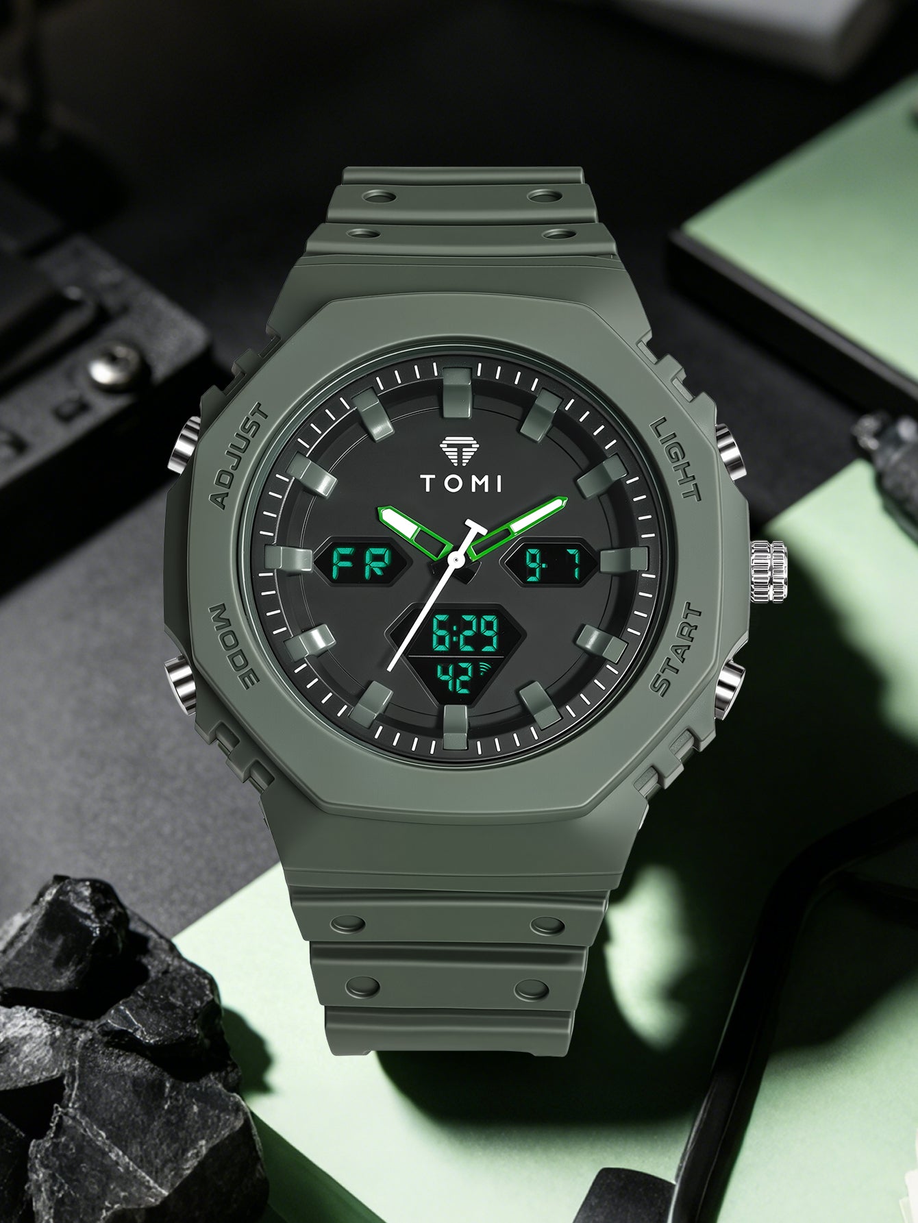 TOMI T-217 Dual Time Sports Watch Comfortable Straps Water Resistant