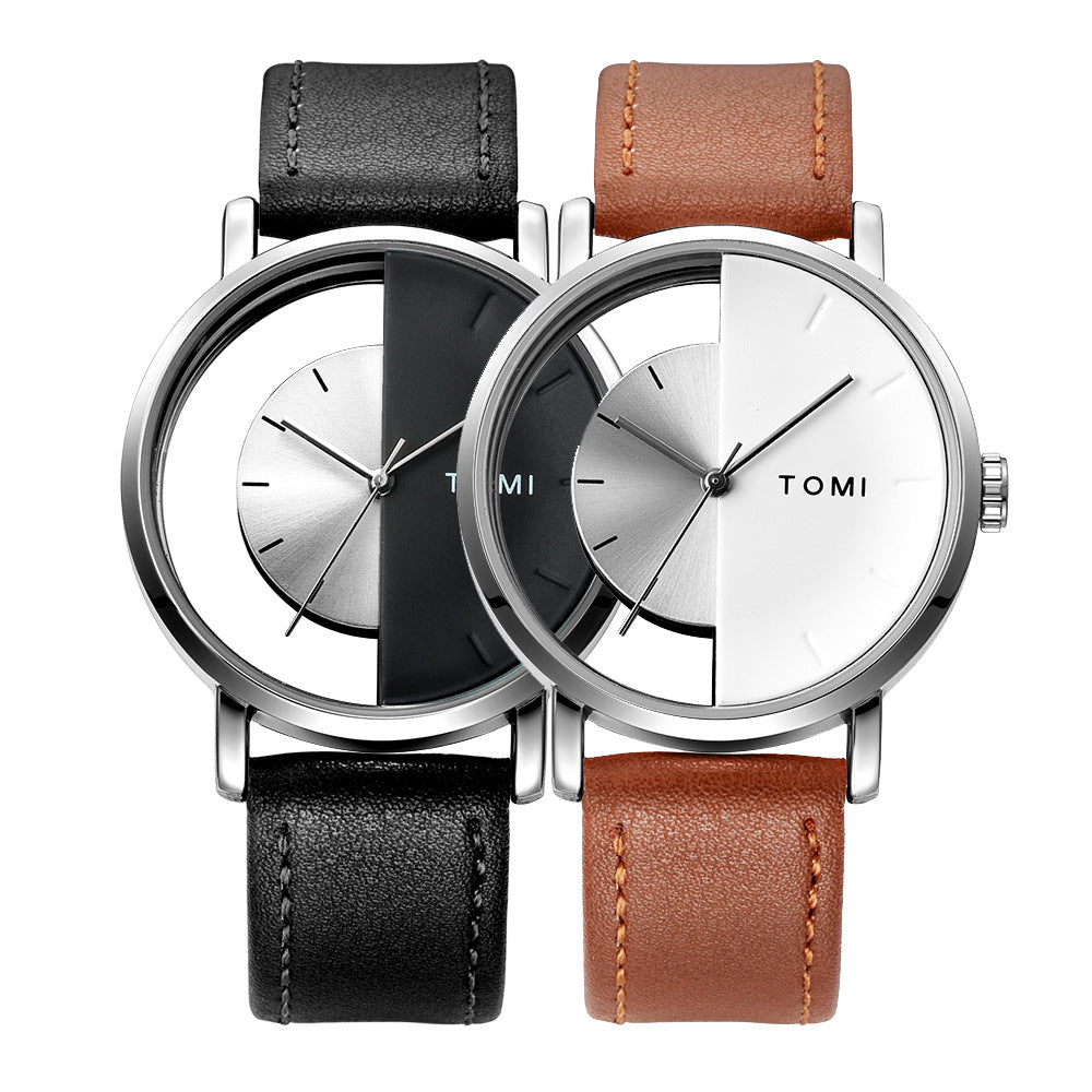 TOMI T-080 Unisex Watch Half Transparent Leather Strap