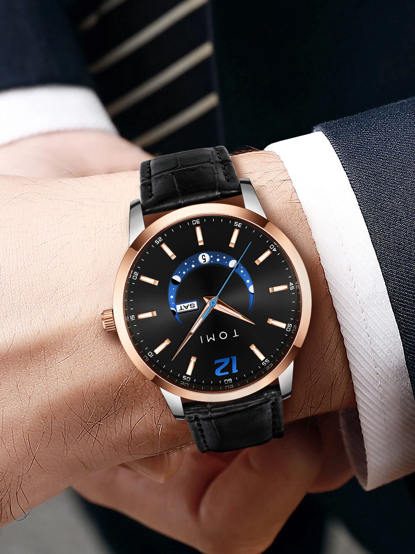 Tomi T-020 Luxury Men’s Day-Date Wrist Watch