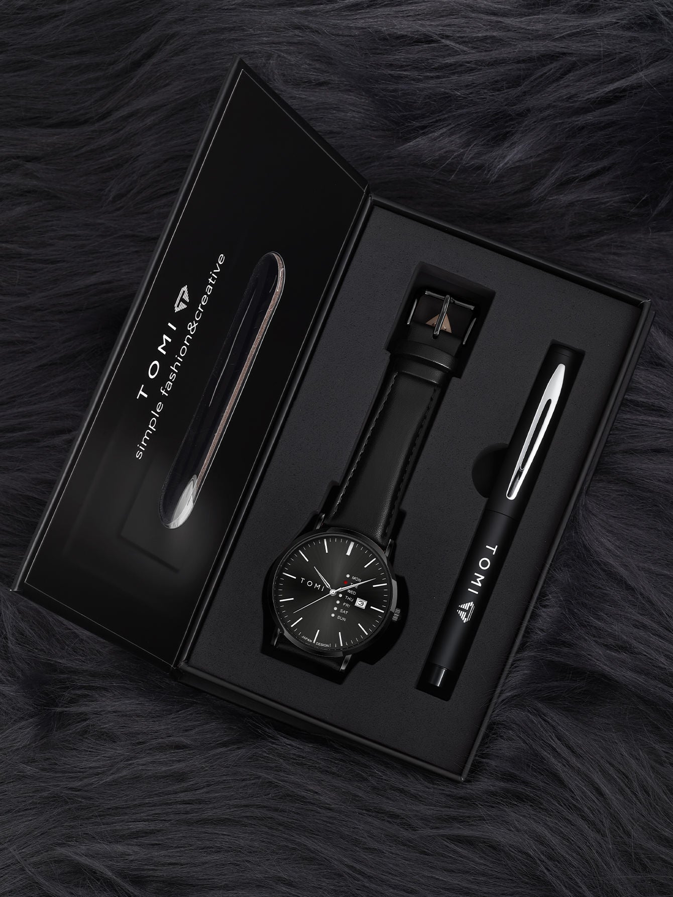 New TOMI T-019 Trendy Men's Watch With Pen Quartz Texture Business Watch with Leather Strap and Weekday Calendar