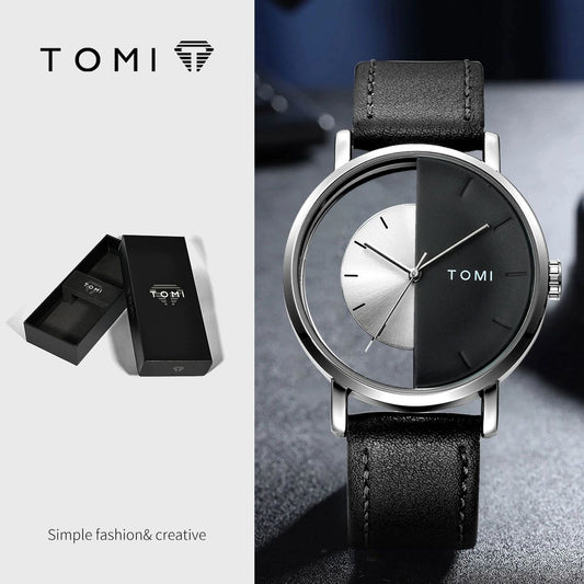 TOMI T-080 Unisex Watch Half Transparent Leather Strap