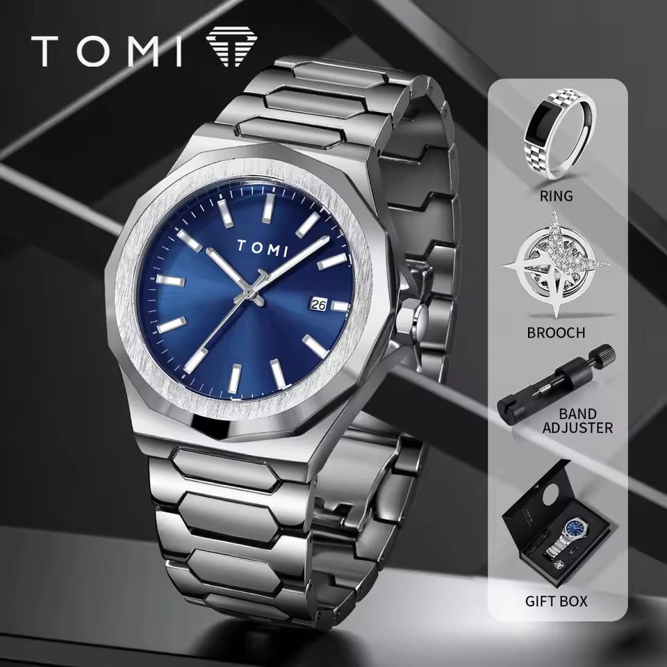 TOMI T-301 New Men's Luxury Business Stainless Steel Watch Gift Box Set