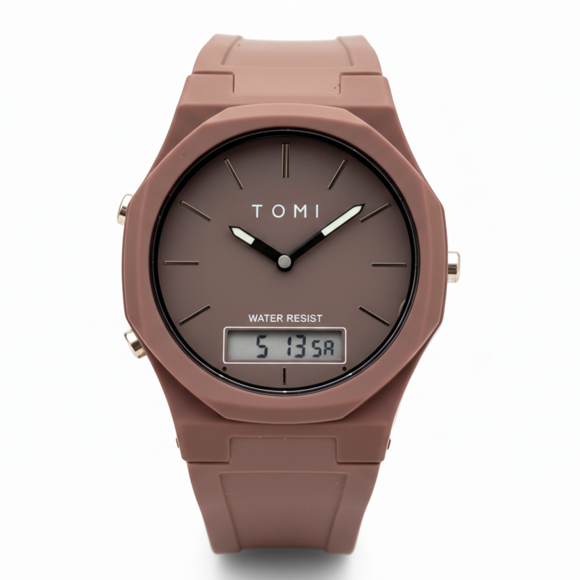 TOMI T-238 Dual Time Sports Watch Comfortable Straps Water Resistant