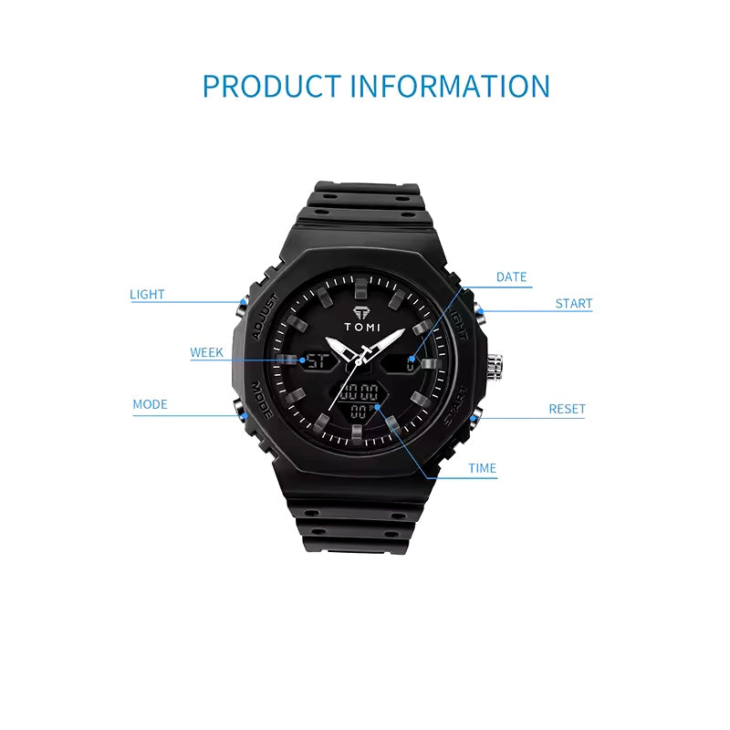 TOMI T-217 Dual Time Sports Watch