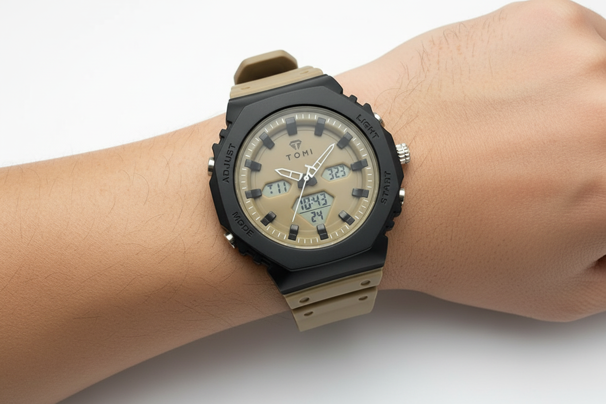 TOMI T-217 Dual Time Sports Watch Comfortable Straps Water Resistant
