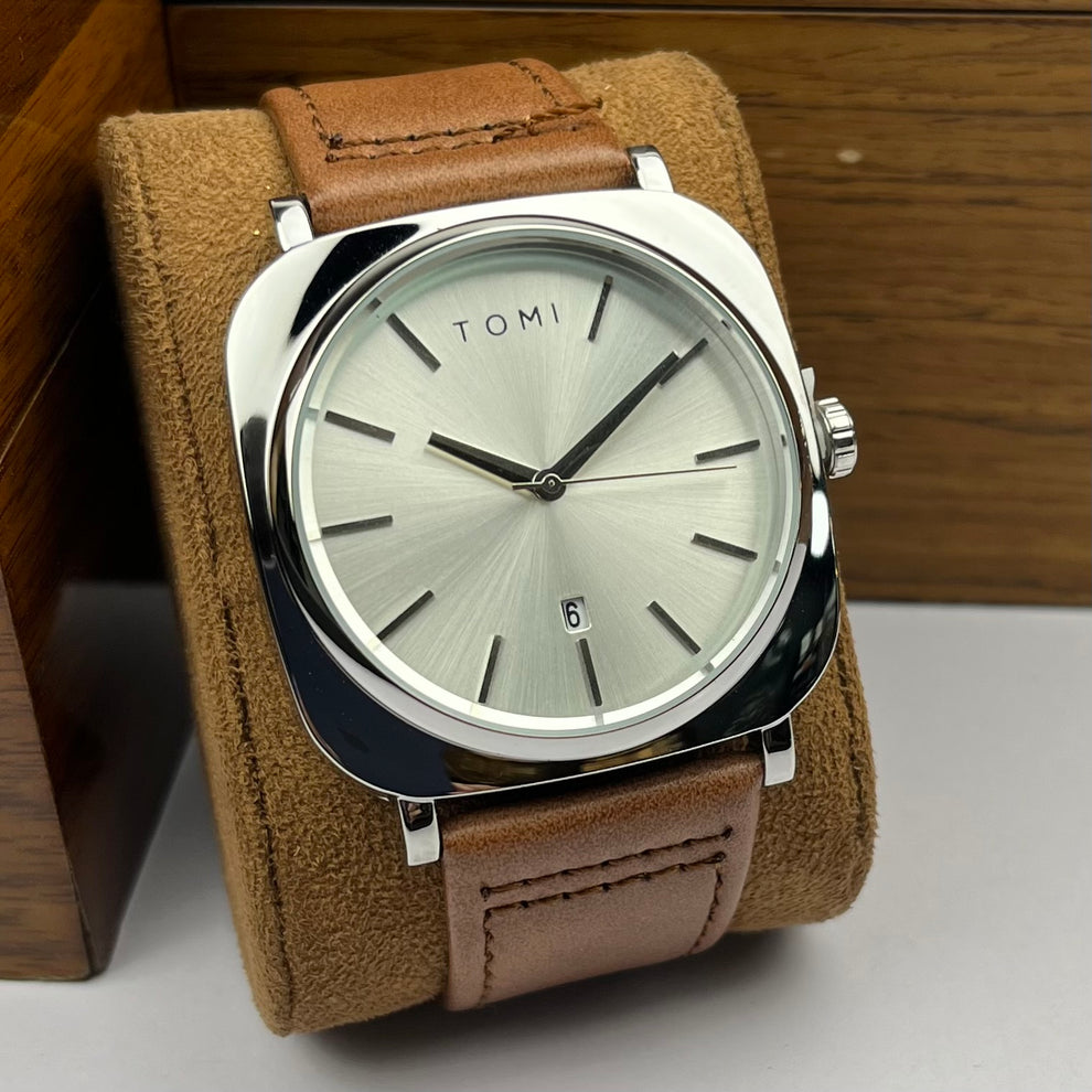 TOMI T-084 Men's Watch Quartz Date Leather Strap