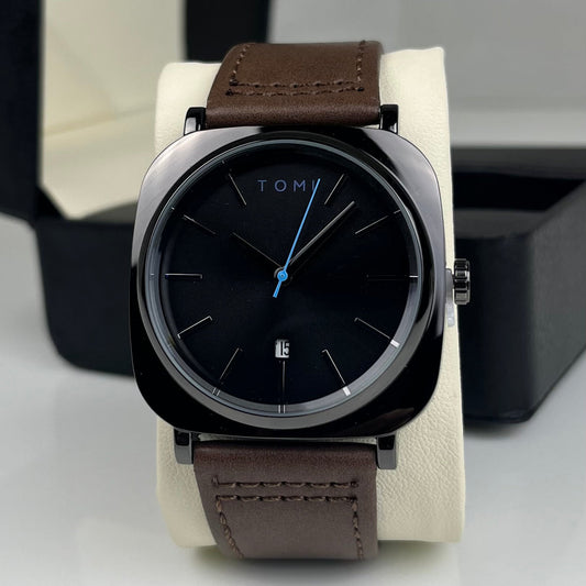 TOMI T-084 Men's Watch Quartz Date Leather Strap